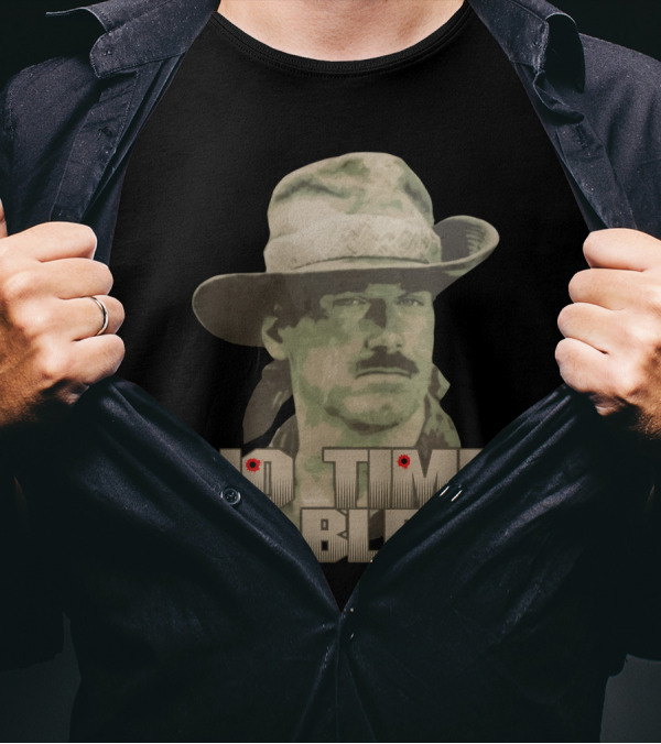 Predator No Time To Bleed Soldier Portrait With Text And Bullet Holes T-Shirt