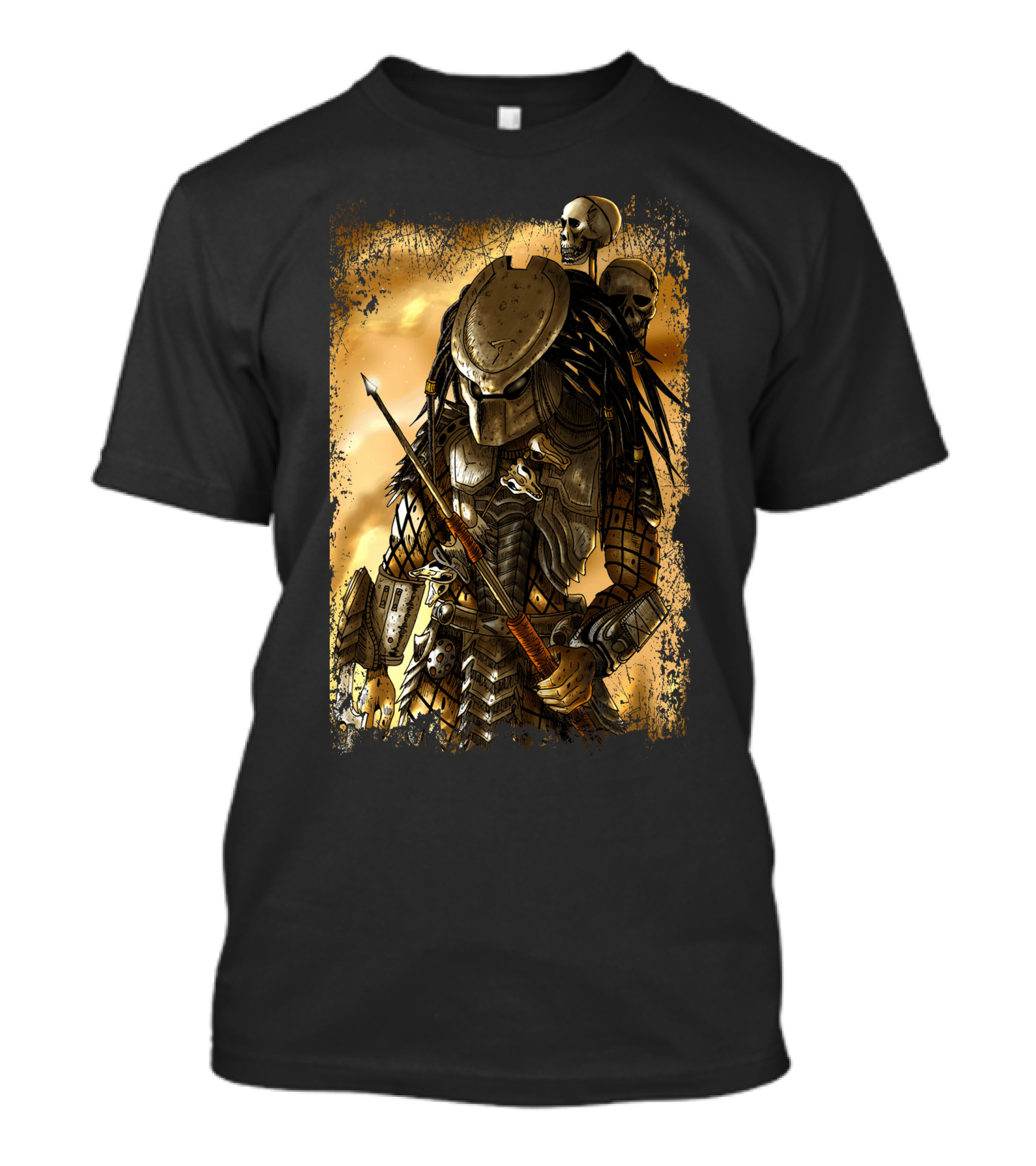 Predator Alien Warrior With Skulls And Dreadlocks T-Shirt