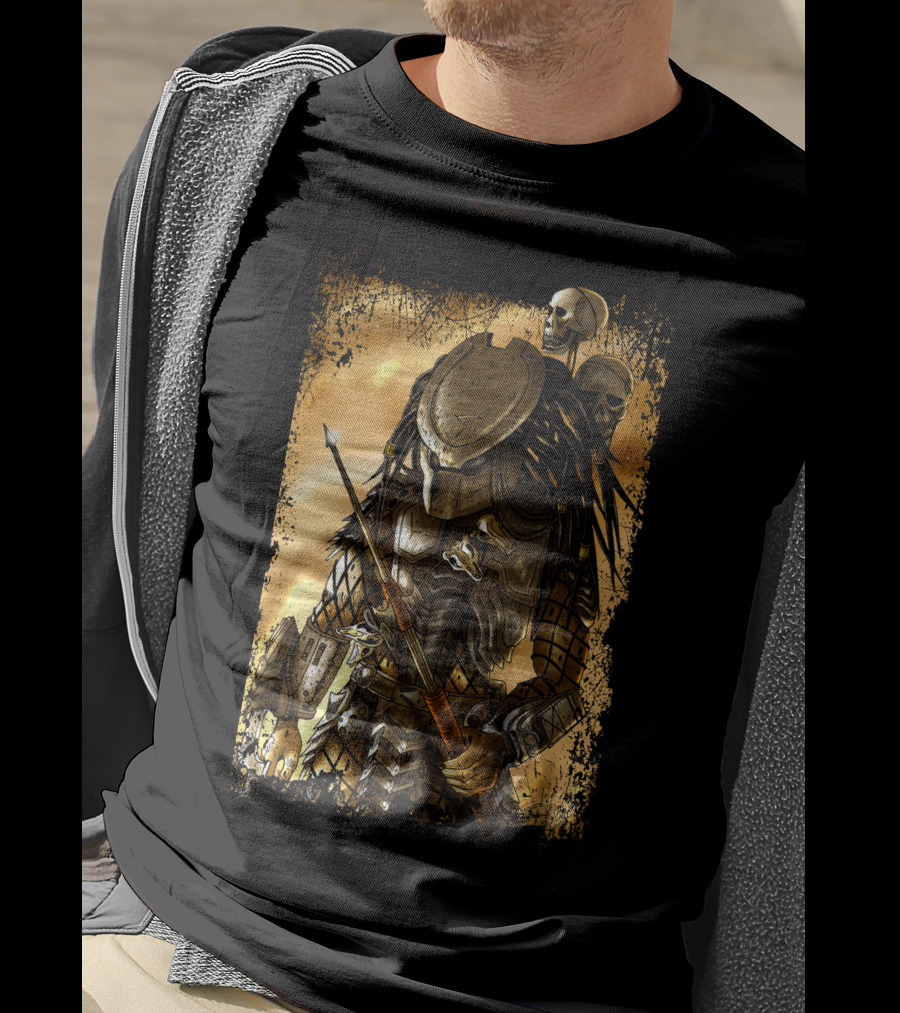 Predator Alien Warrior With Skulls And Dreadlocks T-Shirt