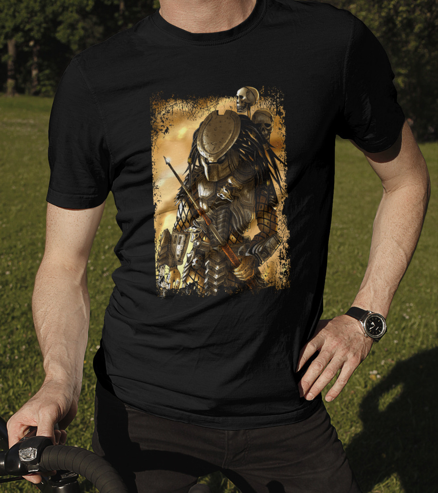 Predator Alien Warrior With Skulls And Dreadlocks T-Shirt