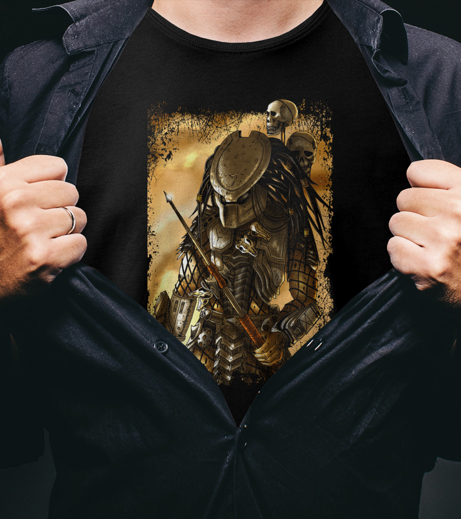 Predator Alien Warrior With Skulls And Dreadlocks T-Shirt