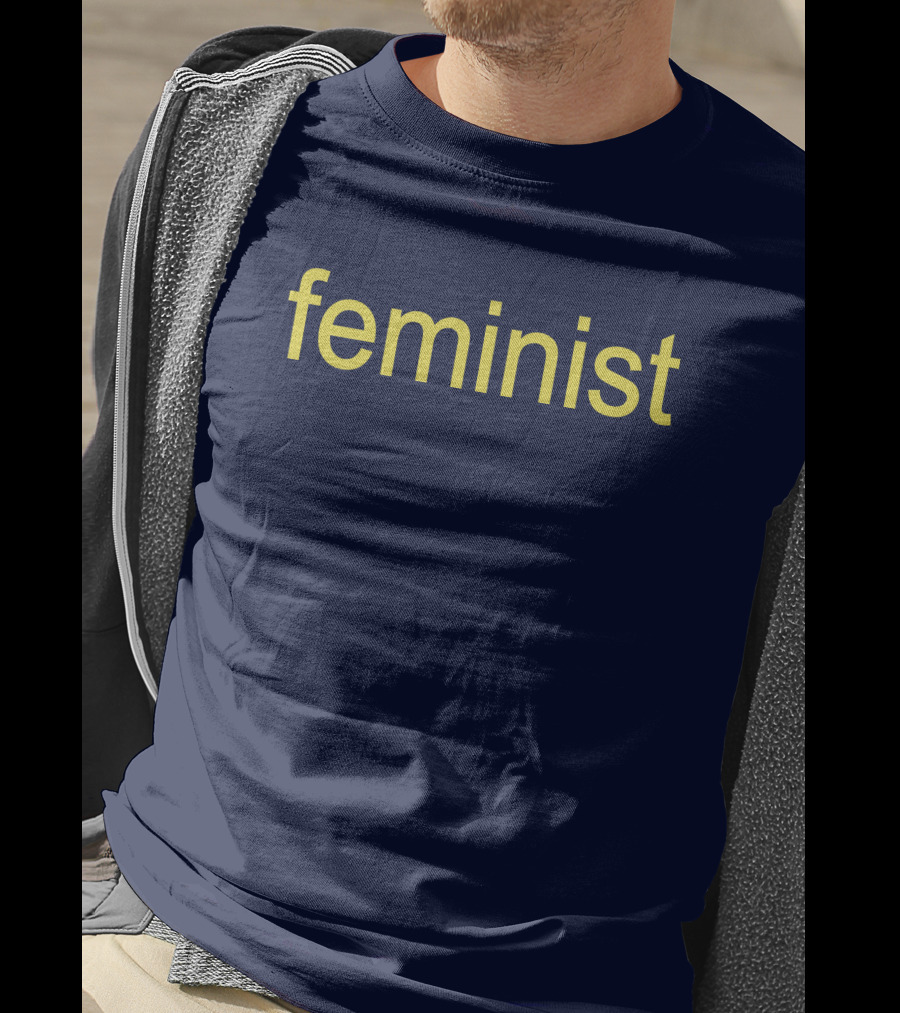Feminist Yellow Text On Navy Blue T-Shirt