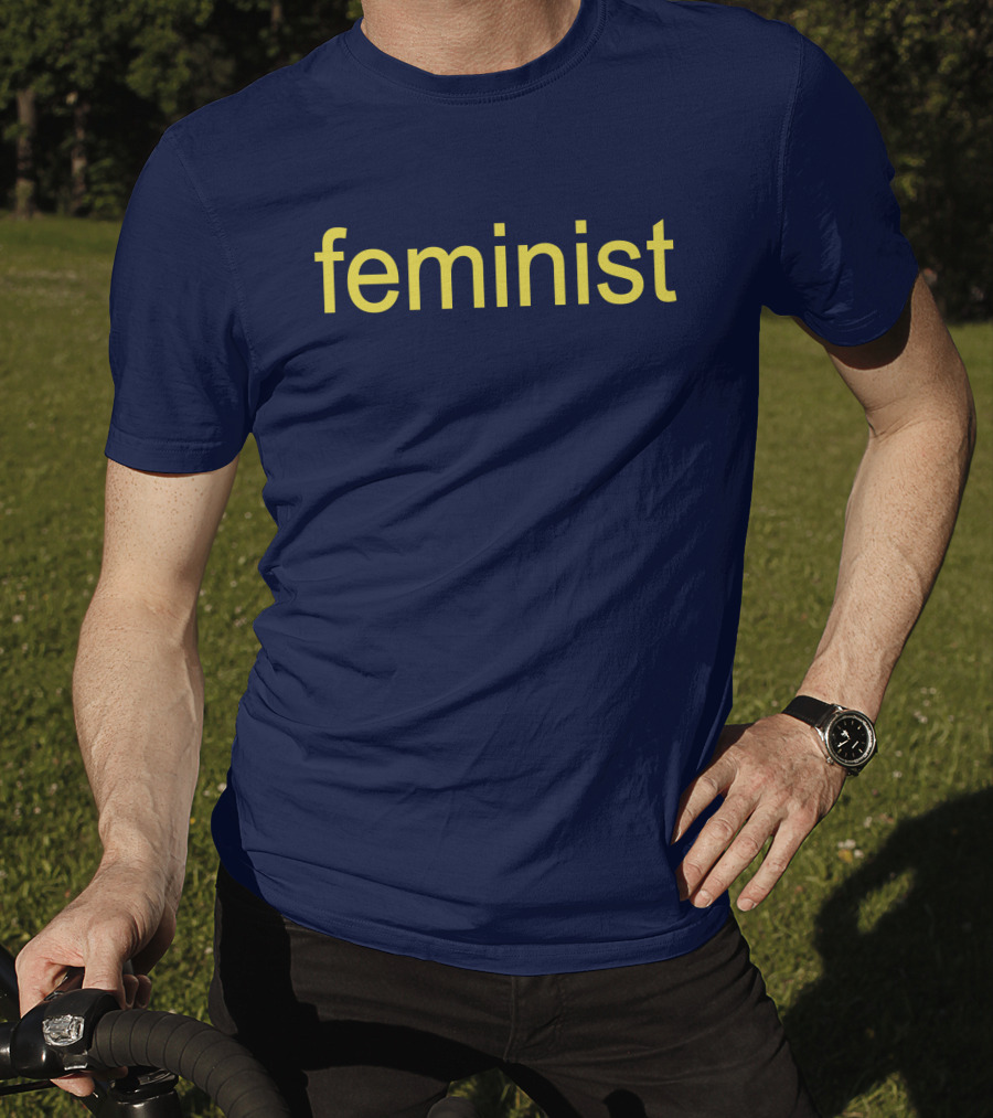 Feminist Yellow Text On Navy Blue T-Shirt