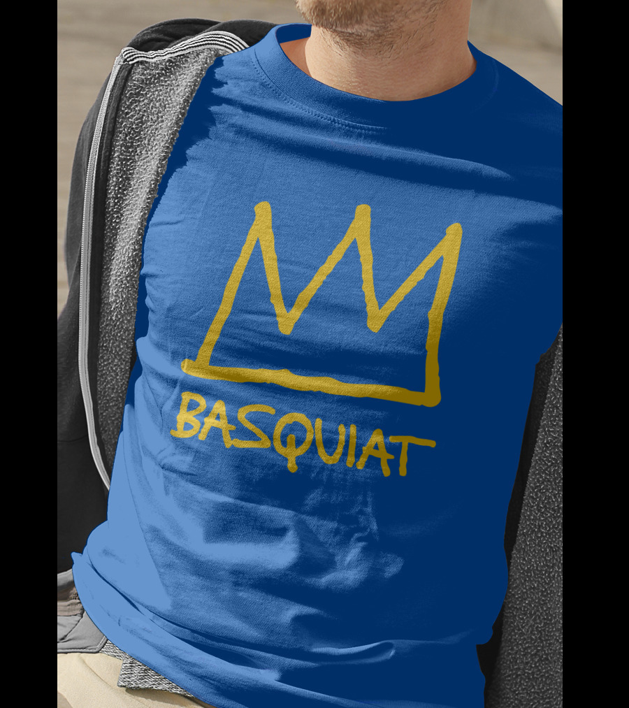 Basquiat Crown Icon Yellow On Blue T-Shirt