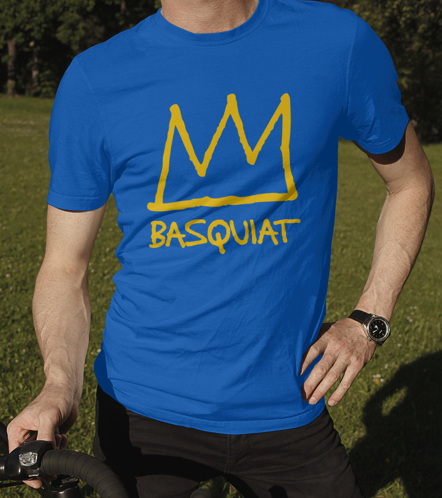 Basquiat Crown Icon Yellow On Blue T-Shirt