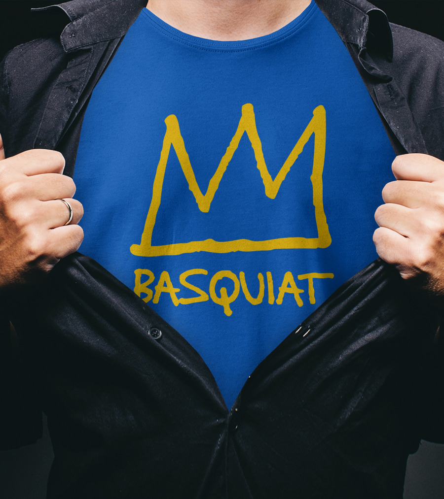 Basquiat Crown Icon Yellow On Blue T-Shirt