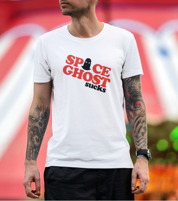 Premium T-Shirt: Space Ghost Sucks Bold Red Black Text with Mask T-Shirt Space Ghost Sucks Bold Red Black Text with Mask T-Shirt
