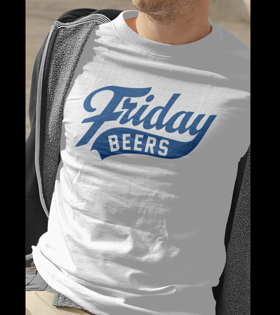 Friday Beers Signature White Logo Blue Text T-Shirt