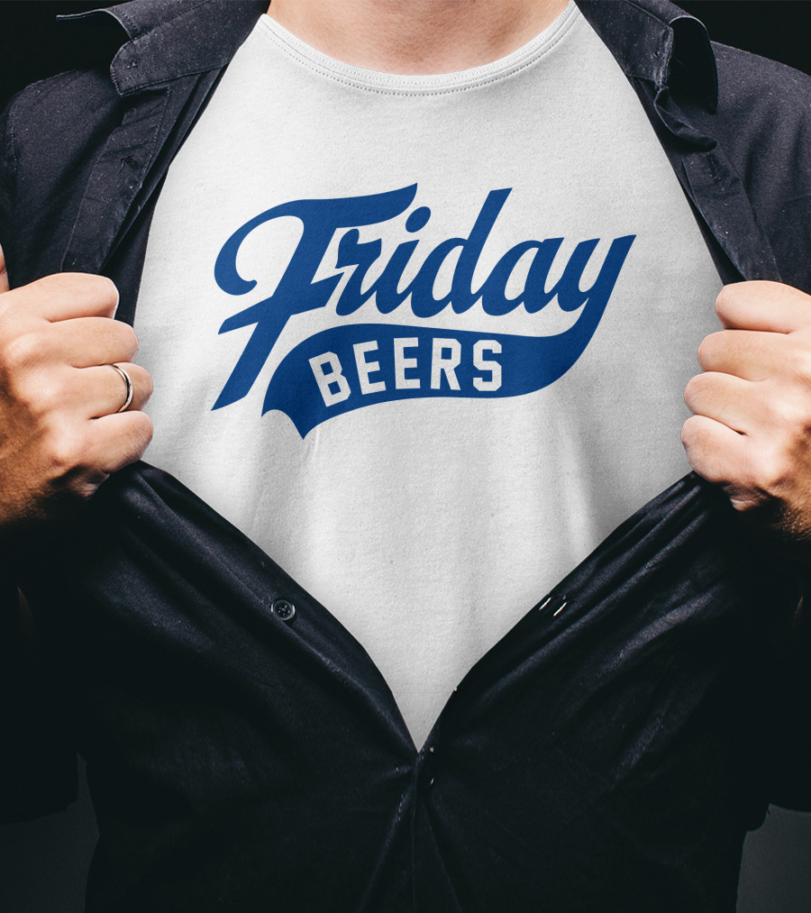 Friday Beers Signature White Logo Blue Text T-Shirt