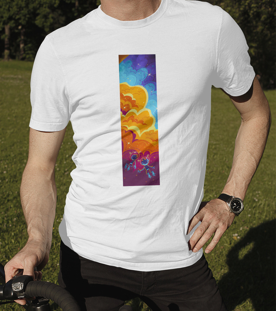 Cosmic Spliffs Oversized White Psychedelic Sky And Clouds T-Shirt