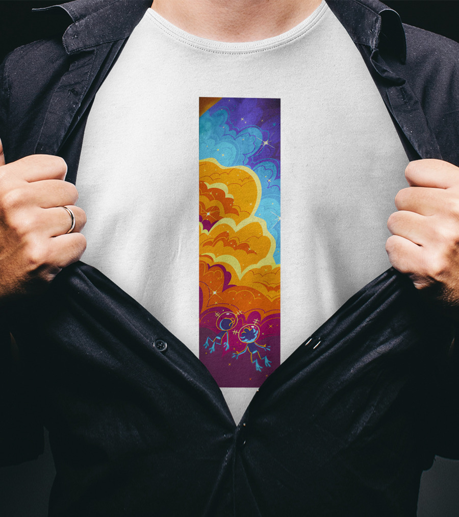 Cosmic Spliffs Oversized White Psychedelic Sky And Clouds T-Shirt