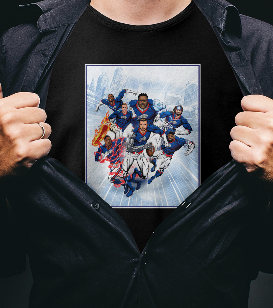 Bills Super Hero Comic Style Team Assembly T-Shirt