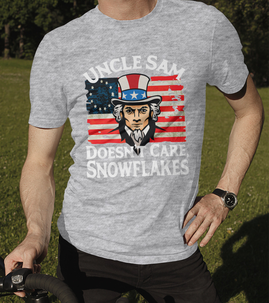Uncle Sam Doesn't Care Snowflakes American Flag T-Shirt