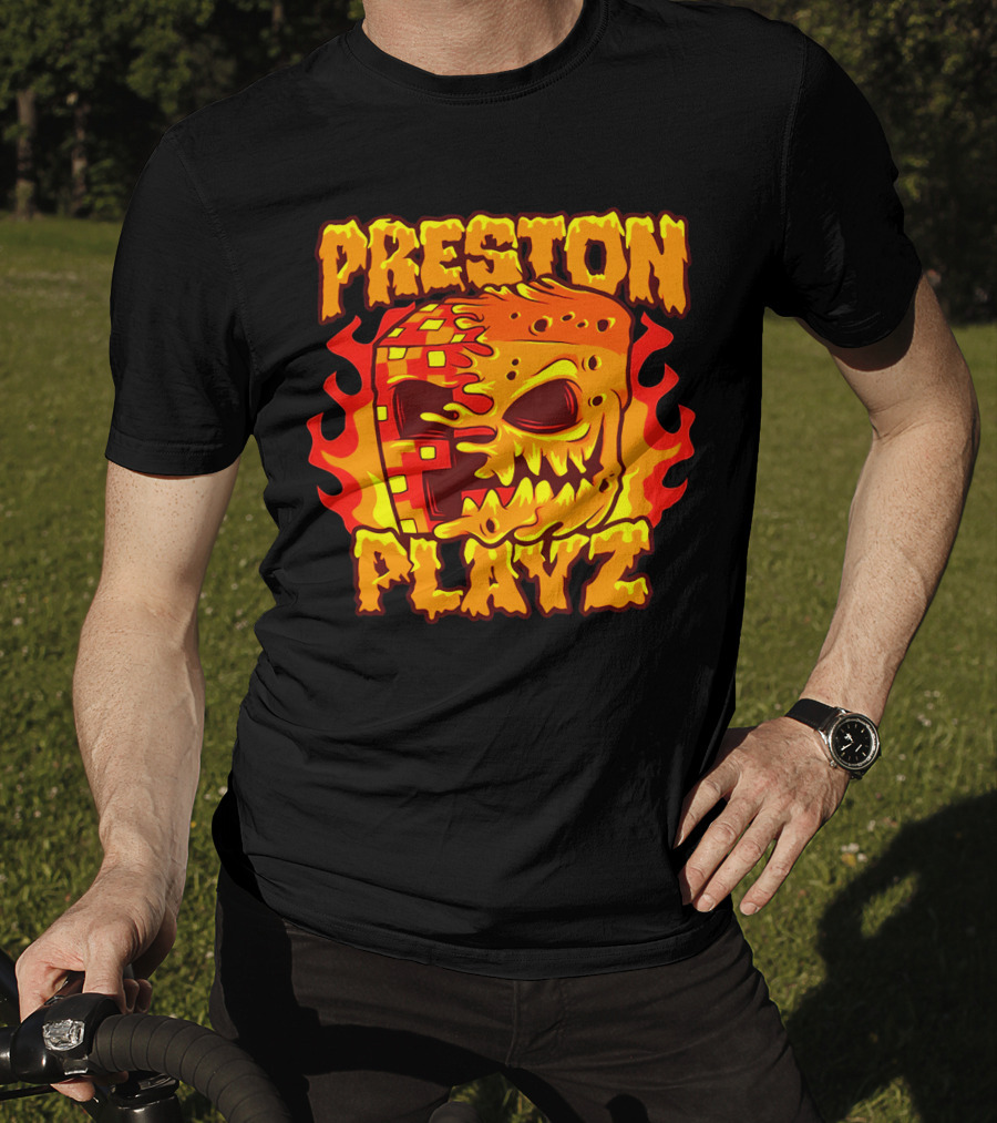 Preston Playz Flaming Pixel Mask Blaze T-Shirt