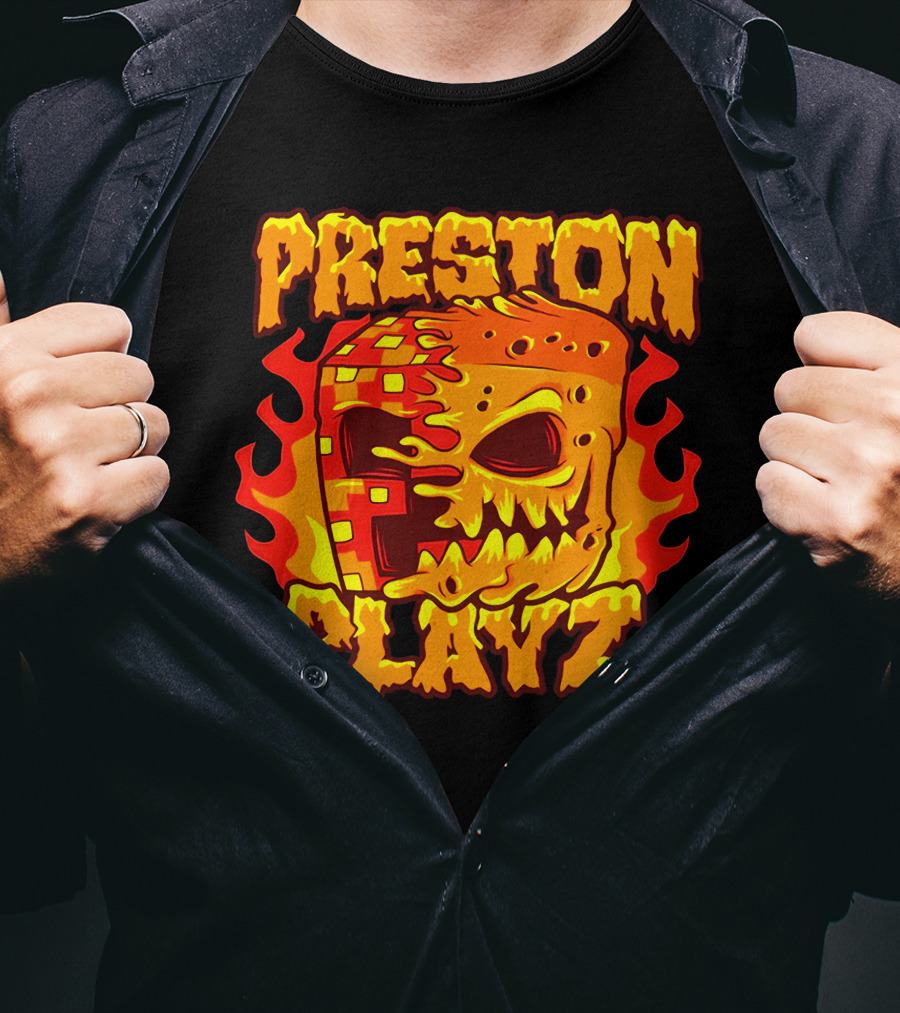 Preston Playz Flaming Pixel Mask Blaze T-Shirt