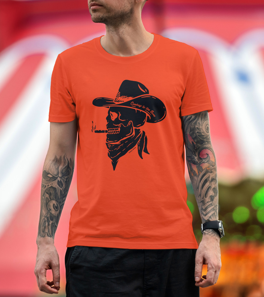 Cowboy to the Bone Skeleton Smoking Bandana Hat T-Shirt