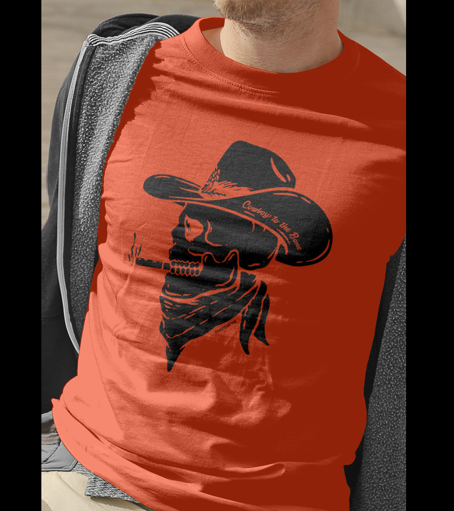 Cowboy To The Bone Skeleton Smoking Bandana Hat T-Shirt