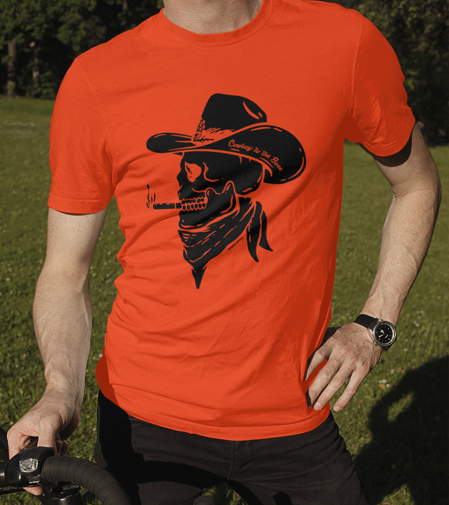 Cowboy To The Bone Skeleton Smoking Bandana Hat T-Shirt