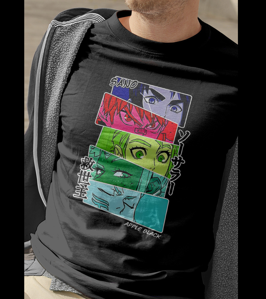 Saturday AM Apple Black Sano Character Panels Spencer's Merch T-Shirt