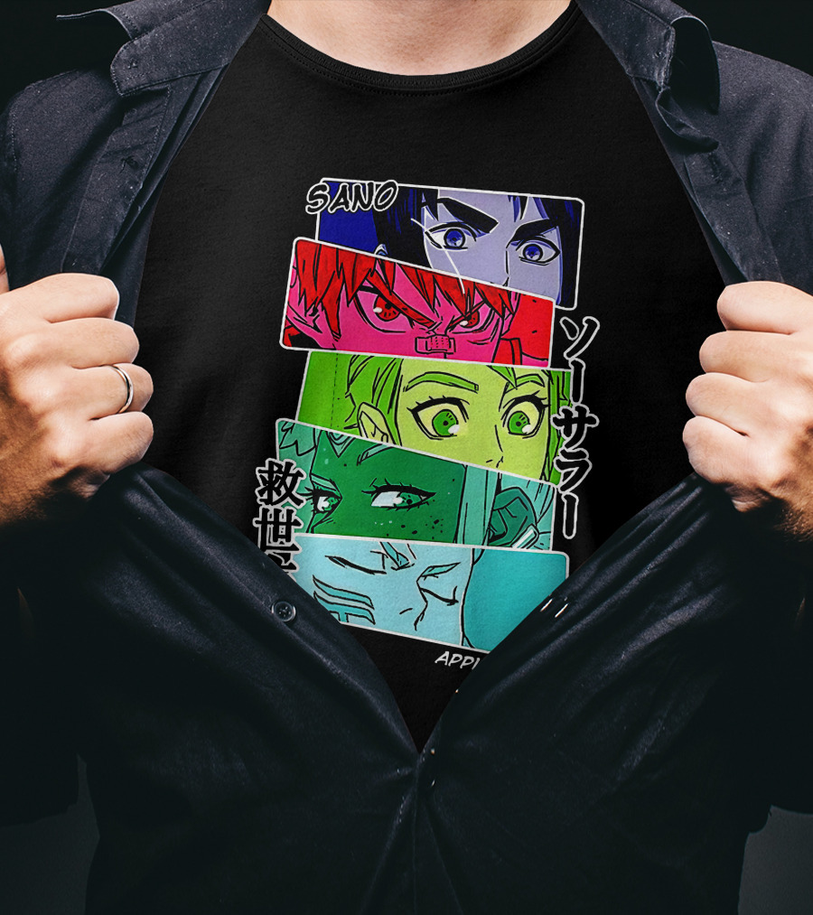 Saturday AM Apple Black Sano Character Panels Spencer's Merch T-Shirt