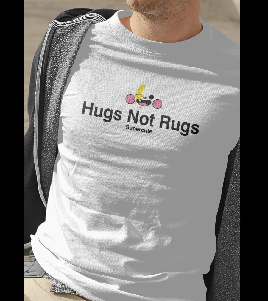 Hugs Not Rugs Supercute Smiling Face With Pink Cheeks And Lightning Bolt T-Shirt