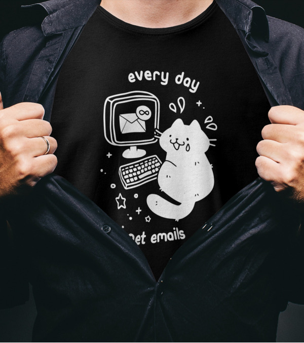 Every Day I Get Emails Cat Computer Stars Keyboard Infinity T-Shirt