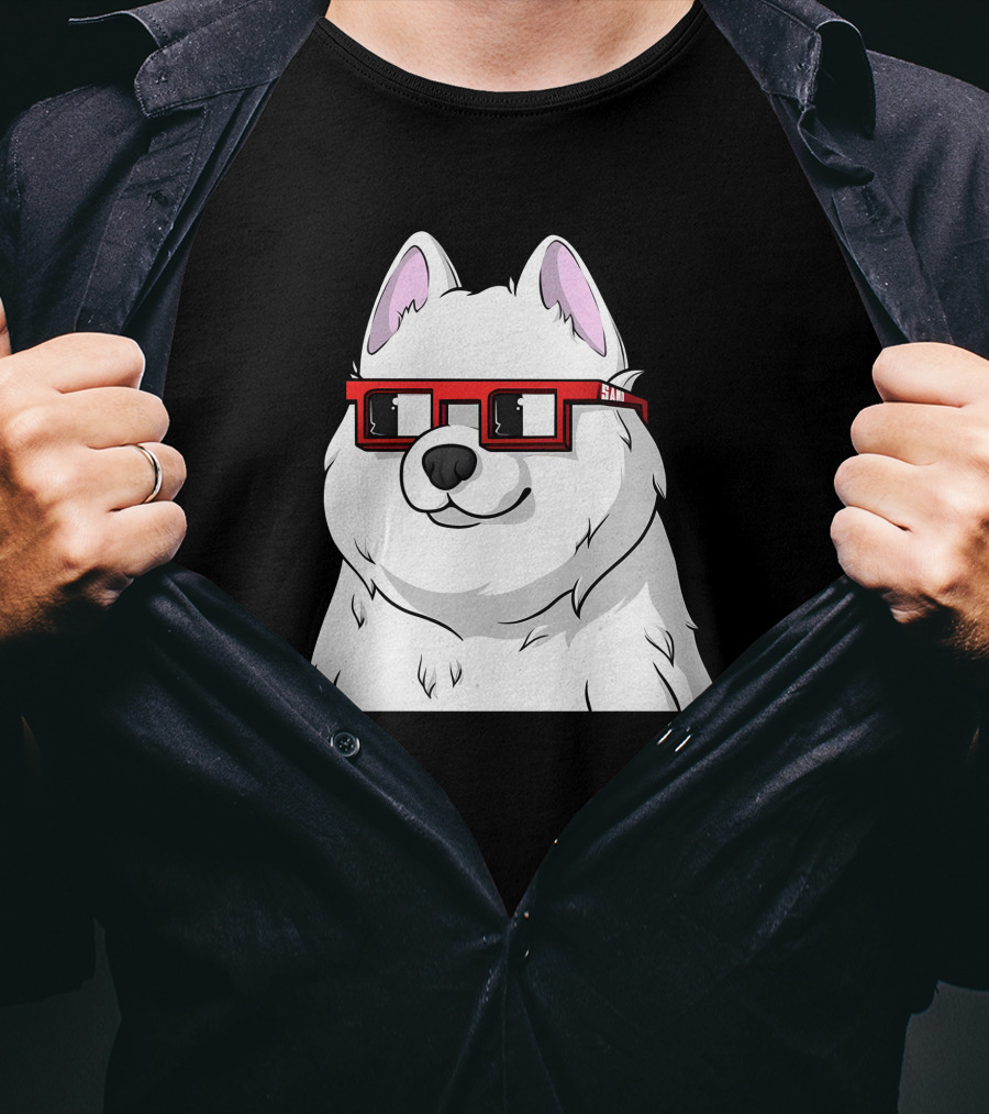 SAMO X Nouns White Dog With Red Glasses T-Shirt