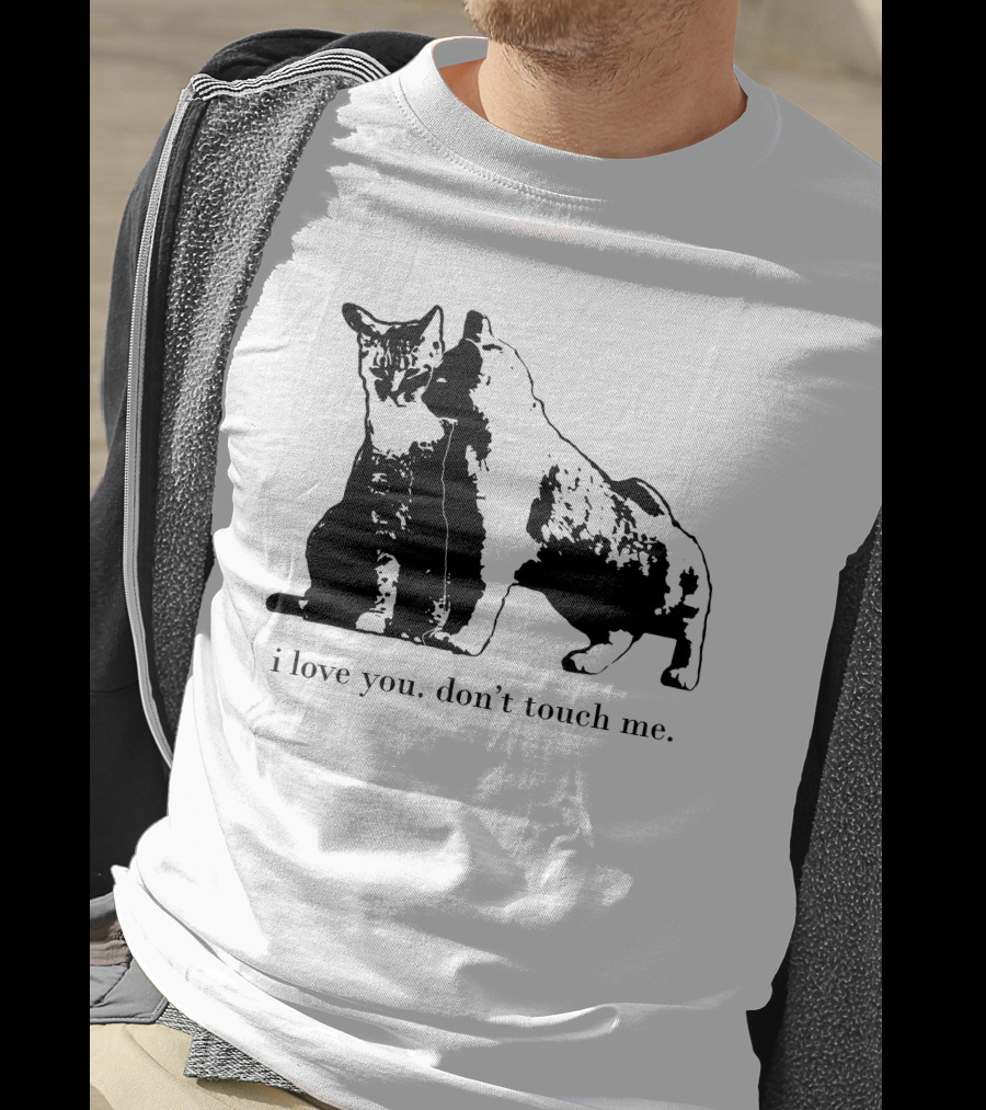 I Love You Don't Touch Me Cat Duo Black And White Contrast T-Shirt