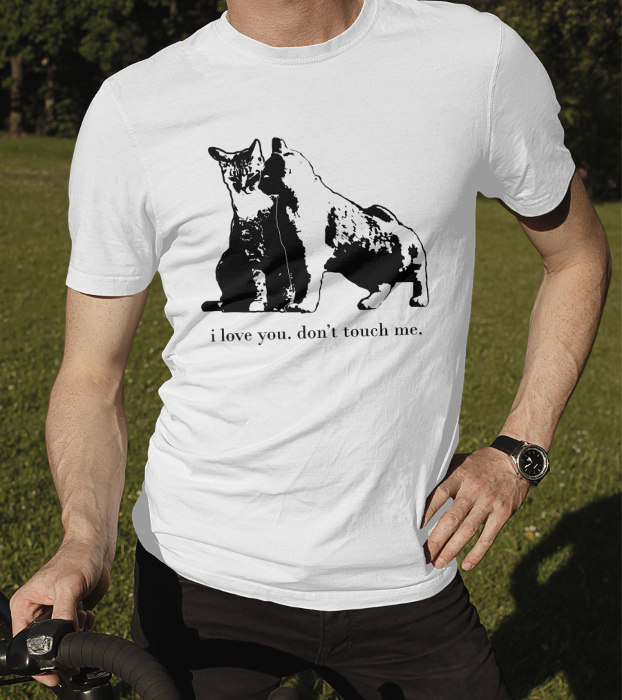 I Love You Don't Touch Me Cat Duo Black And White Contrast T-Shirt
