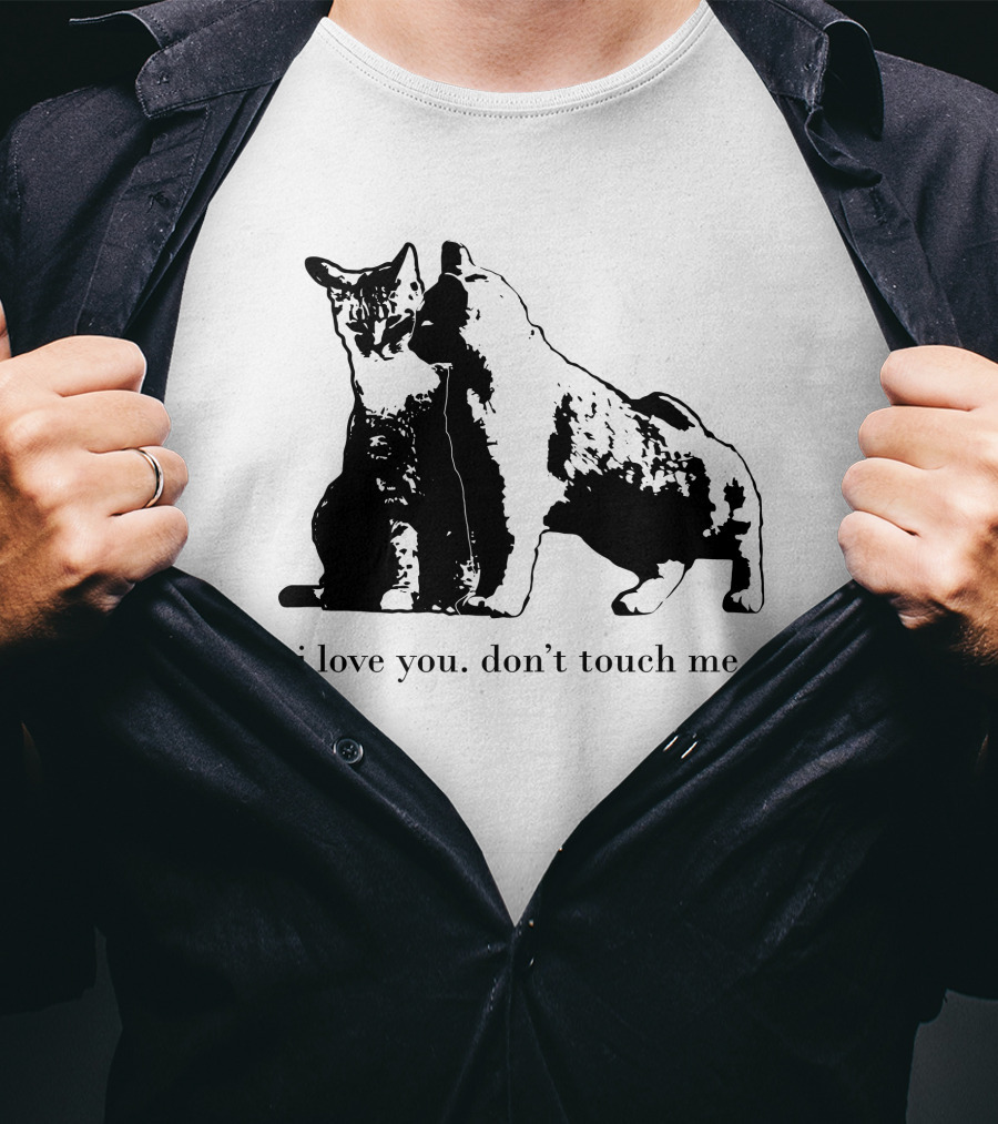 I Love You Don't Touch Me Cat Duo Black And White Contrast T-Shirt
