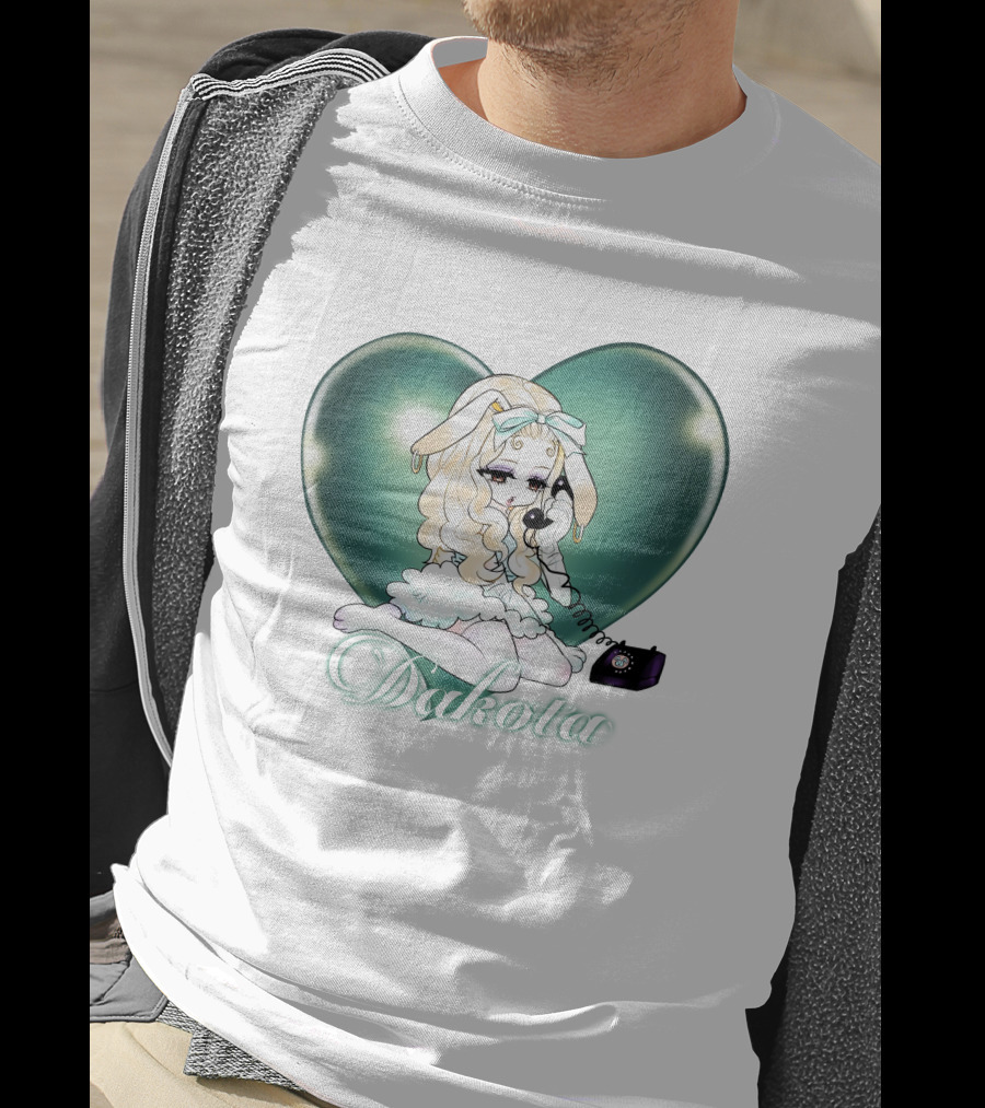 Dakota Cute Bunny Girl With Heart And Vintage Phone T-Shirt