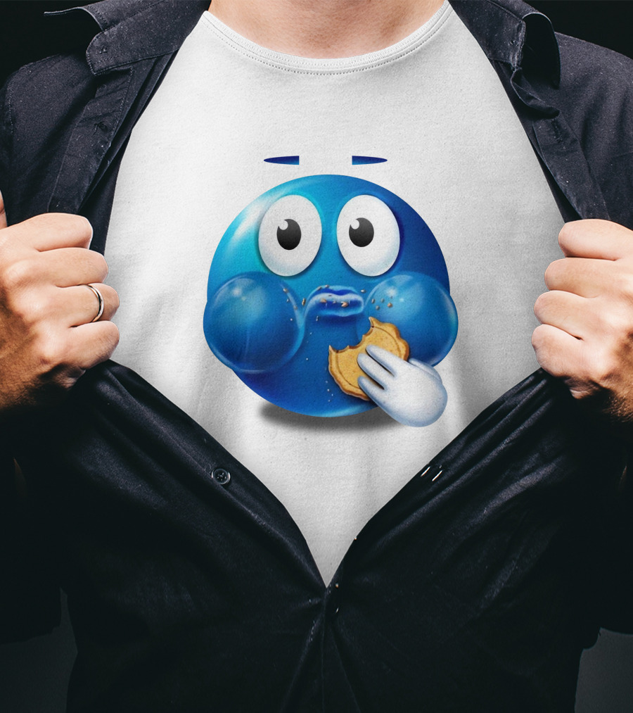 Pac-Man Style Blue Ghost Eating Cookies Hungee T-Shirt