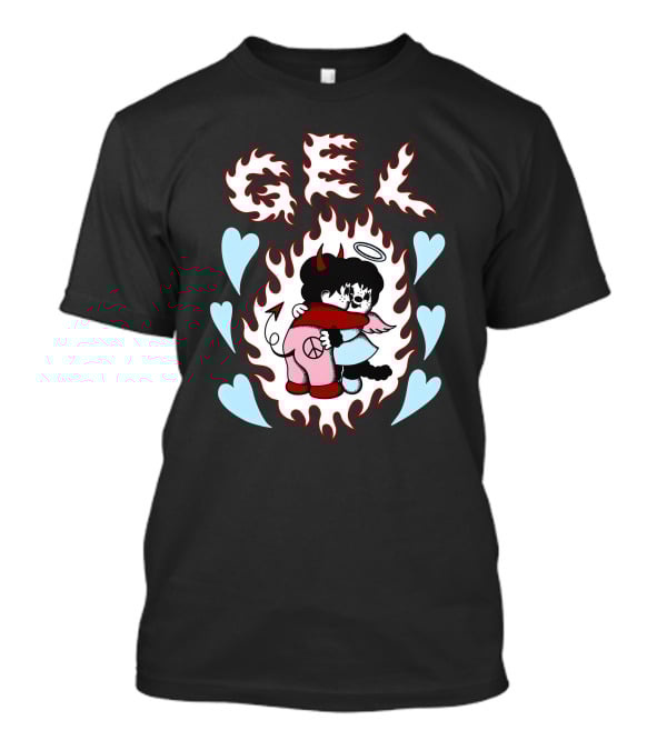 GEL Flaming Angels And Demons Embrace With Hearts T-Shirt