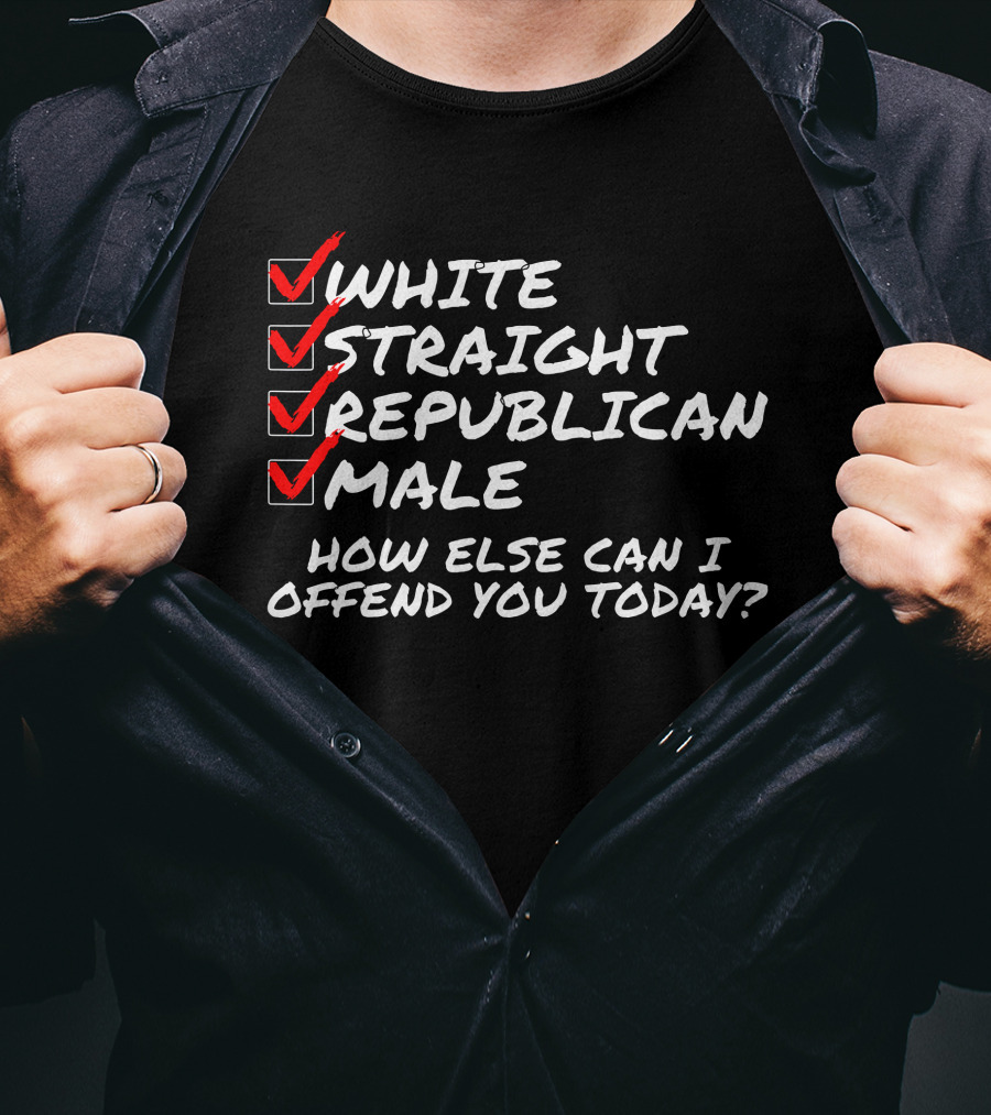 White Straight Republican Male How Else Can I Offend You Today Checklist T-Shirt