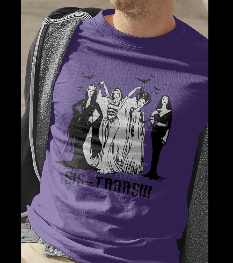 SIS-TAAAS Gothic Witches Halloween Illustration With Bats T-Shirt