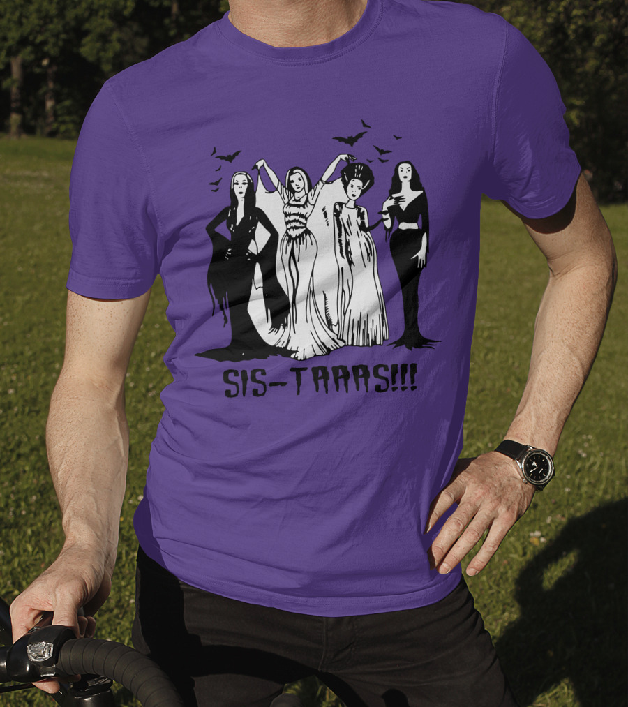 SIS-TAAAS Gothic Witches Halloween Illustration With Bats T-Shirt