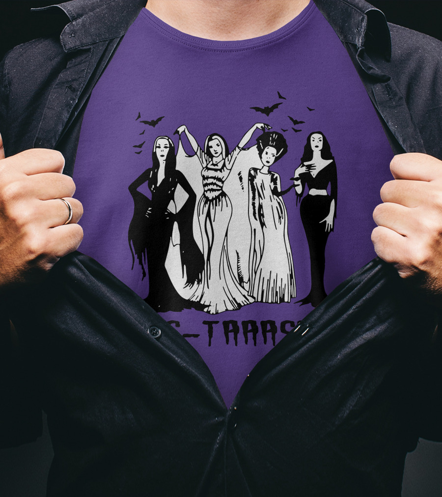 SIS-TAAAS Gothic Witches Halloween Illustration With Bats T-Shirt
