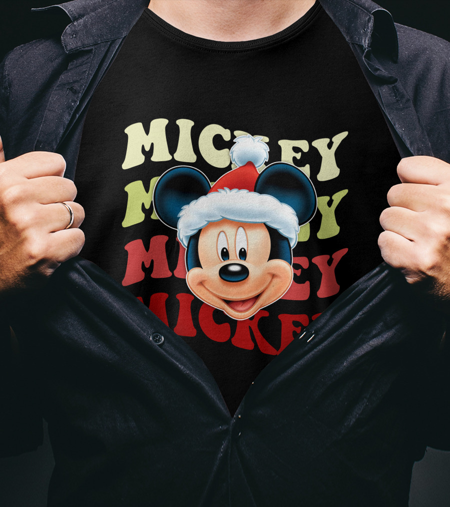 Mickey Mouse Christmas Santa Hat Holiday Festive T-Shirt