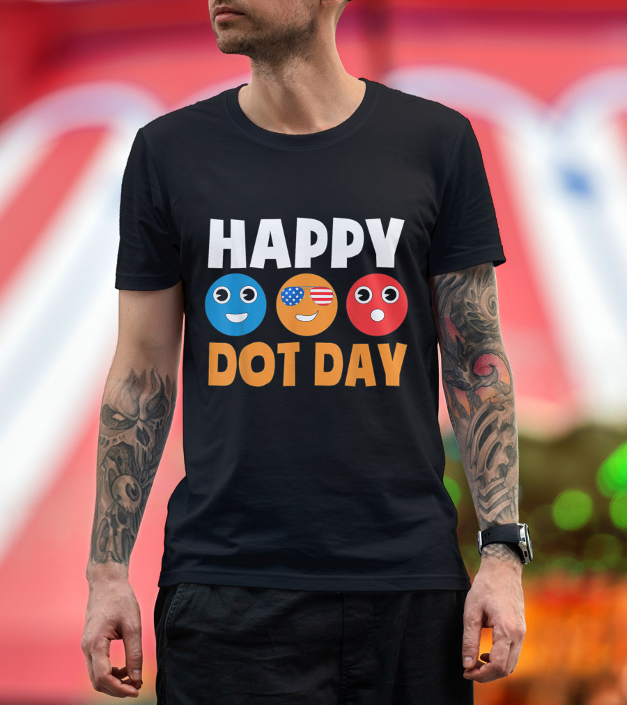 Happy International Dot Day Colorful Emoji Faces with USA Flag Glasses T-Shirt
