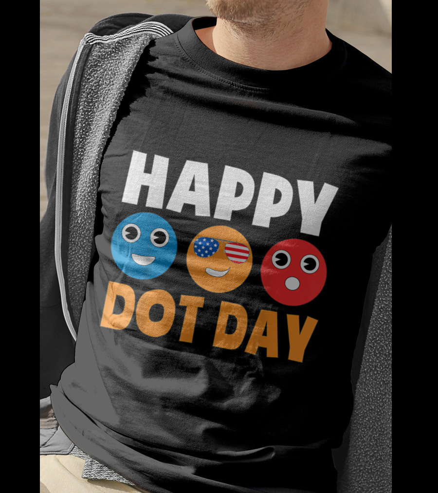 Happy International Dot Day Colorful Emoji Faces With USA Flag Glasses T-Shirt