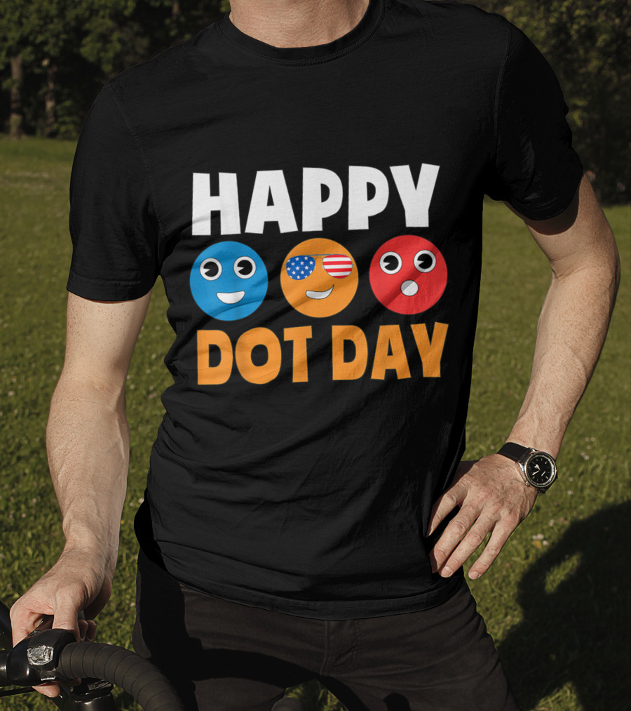 Happy International Dot Day Colorful Emoji Faces With USA Flag Glasses T-Shirt