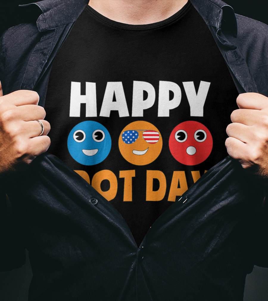 Happy International Dot Day Colorful Emoji Faces With USA Flag Glasses T-Shirt
