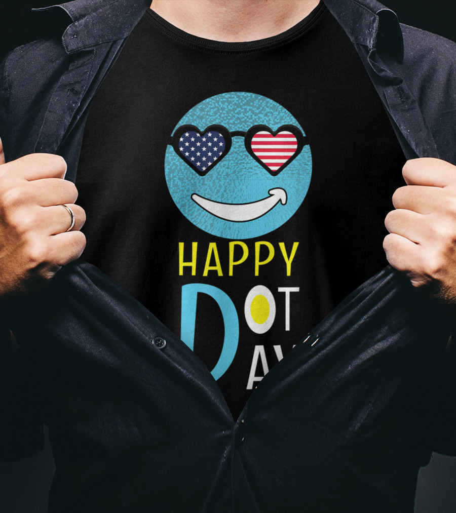Happy International Dot Day September Smile American Flag Sunglasses T-Shirt