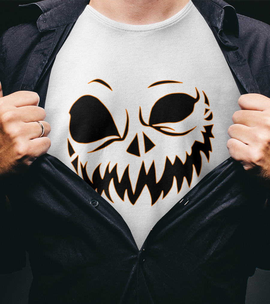 Halloween Scary Evil Pumpkin Head With Funny Pumpkin Face T-Shirt
