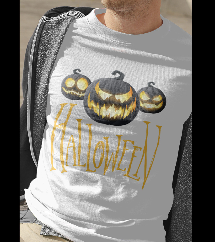 Halloween Scary Pumpkin Head Glowing Faces T-Shirt