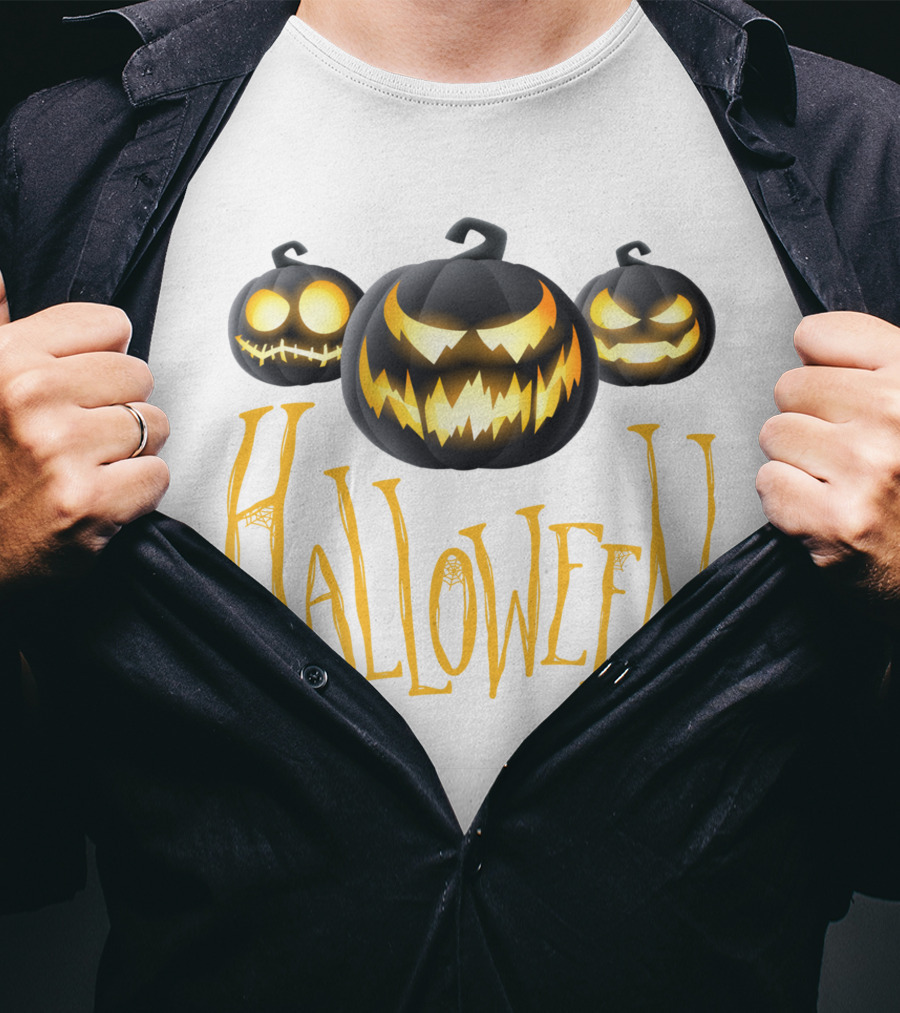 Halloween Scary Pumpkin Head Glowing Faces T-Shirt