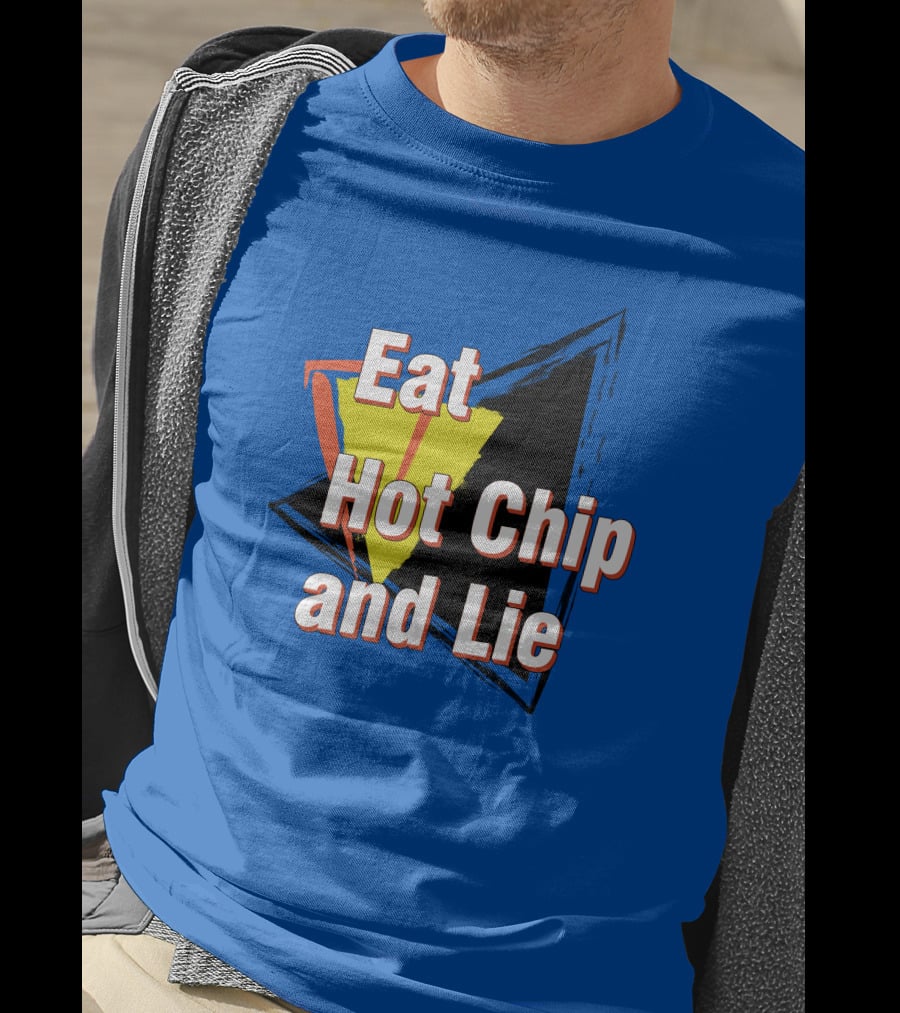 Eat Hot Chip And Lie Retro Style Text With Abstract Geometric Background T-Shirt