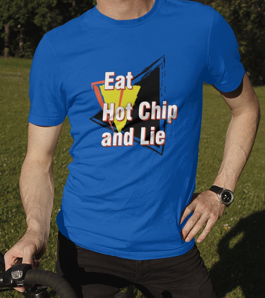 Eat Hot Chip And Lie Retro Style Text With Abstract Geometric Background T-Shirt