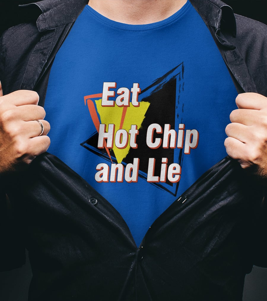 Eat Hot Chip And Lie Retro Style Text With Abstract Geometric Background T-Shirt