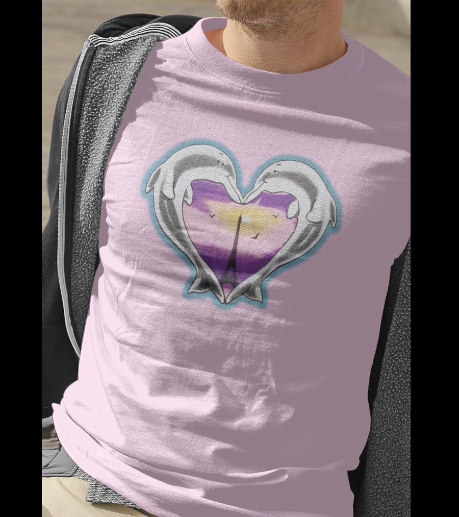 Stray Kids Dolphins Heart Eiffel Tower Sunset T-Shirt